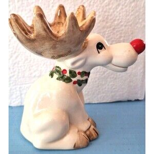 VTG 1976 Fitz & Floyd Christmas Candle Or Ornament Holder Reindeer Figurine 4.5”